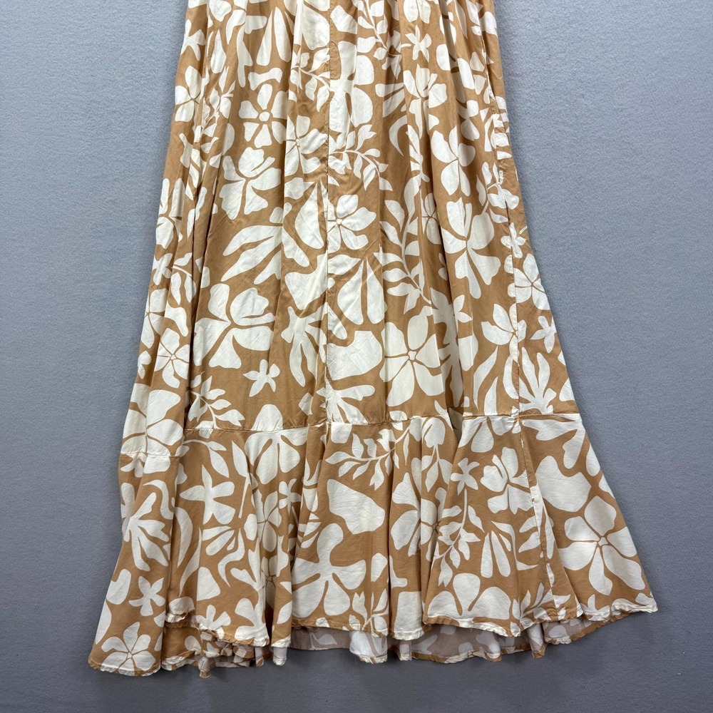 Abel the Label Slip Dress Womens M Brown White Floral Ruffle Hem Spaghetti Strap - Picture 6 of 11
